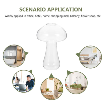 Homoyoyo Small Mushroom Shaped Glass Vase 12x8cm Decorative Flower Planter for Hydroponic Plants Indoor Home Décor Terrarium Fish Tank Propagating Pot