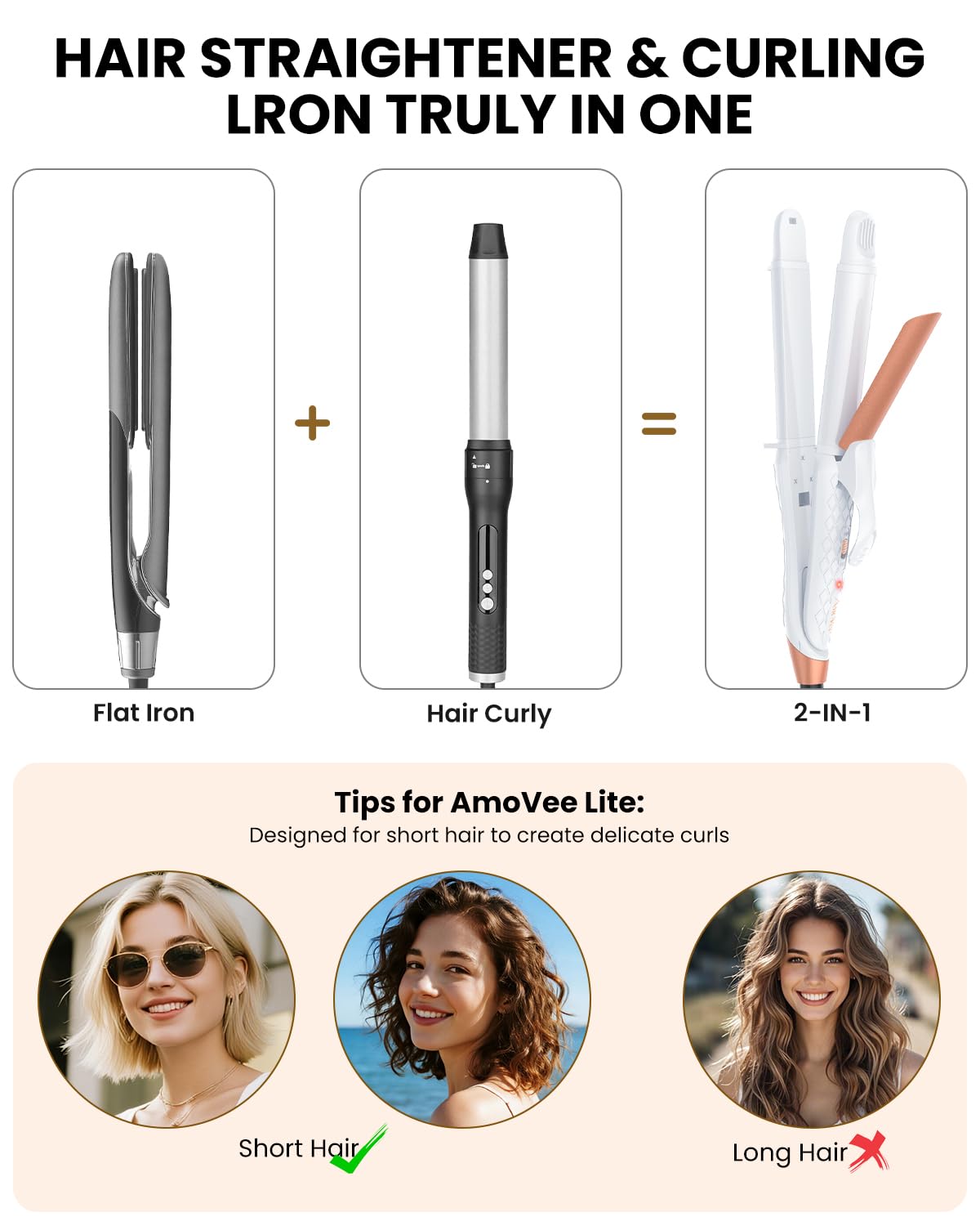 Dual Voltage Curling Iron 2-in-1 Curling Iron 1 Inch,(100V~240V) Dual Voltage Hair Straightener Travel CurlingIron European Flat Iron(Black)