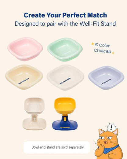 PETHROOM Well Fit Dog Bowl – Durable Ceramic Cat & Dog Food and Water Bowl, Stable & Non-Slip Silicone Base, Easy to Clean, 6.2 × 6.2 × 2.0 in, White