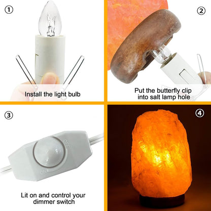 Himalayan Salt Lamp Cord Replacement with Dimmer Switch Christmas Bulb,Salt Lamp Cord 5 Feet Salt Lamps Cords with Base Assembly and E12 Halogen Salt Lamp Bulbs (Retro1)