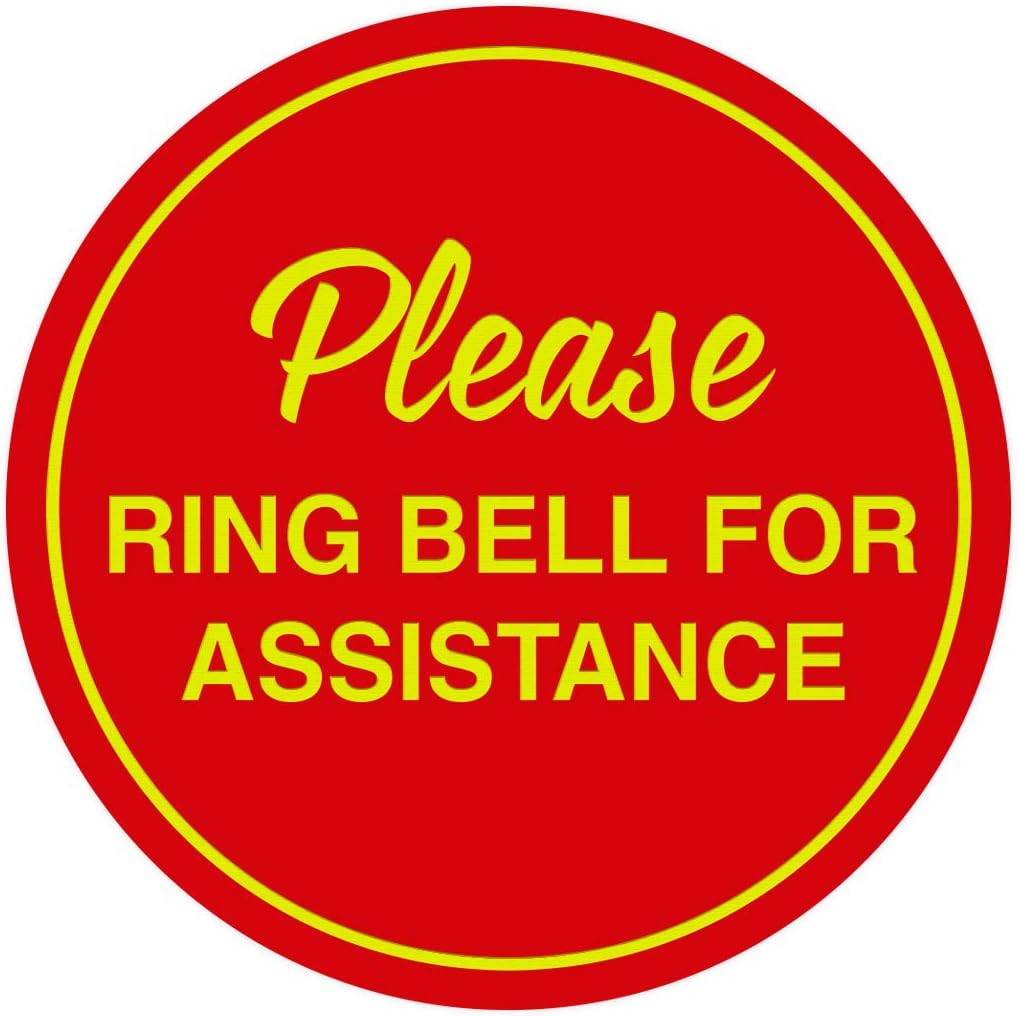 Signs ByLITA Circle Please Ring Bell For Assistance Wall or Door Sign | Easy Installation | Front Desk Reception Sign (Red/Yellow) - Large (2 Pack)