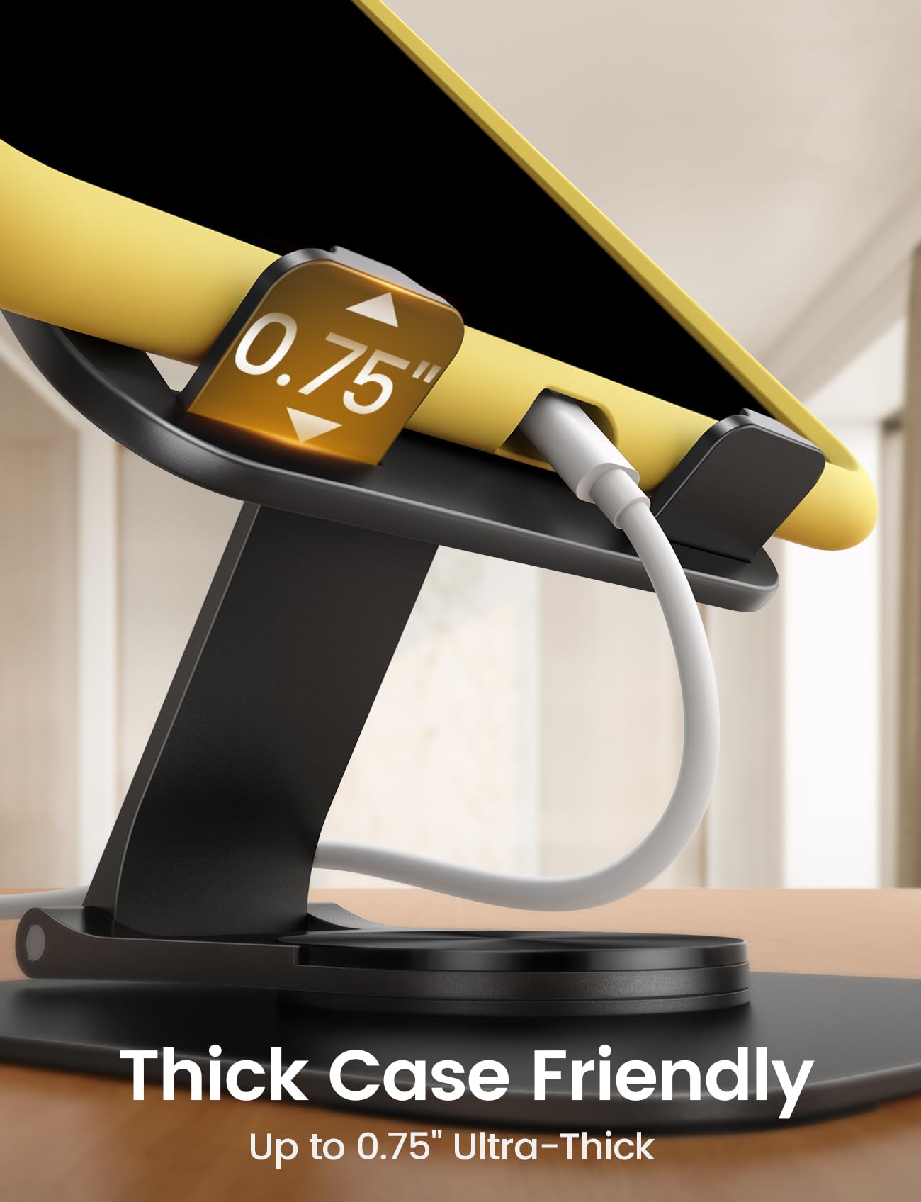 Lamicall Adjustable iPad Stand for Desk - [Ultra-Slim Foldable][360°Rotation] Tablet Holder Stand with Heavy-Duty Base, Mother Day Kindle Holder for 4.7-13" Device, iPad Pro Air Mini, Kindle, E-Reader
