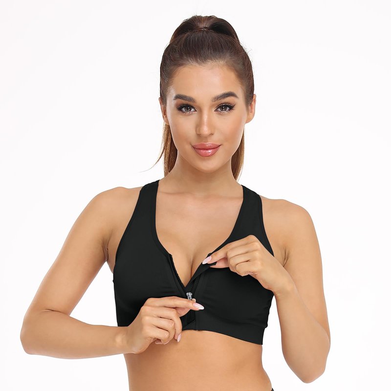 Women's Zip Front Sports Bra Wireless Post-Surgery Bra Racerback Yoga Sports Bras Post Breast Augmentation Bras Workout Running Compression Bras 3 Pack (X-Large, 3 Pack(Black+Flesh+Light Purple))