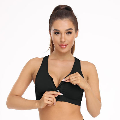 Women's Zip Front Sports Bra Wireless Post-Surgery Bra Racerback Yoga Sports Bras Post Breast Augmentation Bras Workout Running Compression Bras 3 Pack (X-Large, 3 Pack(Black+Flesh+Light Purple))