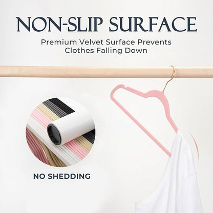 HOUSE DAY Pink Velvet Hangers 120 Pack, Premium Clothes Hangers Non-Slip Felt Hangers, Sturdy Black Hangers Heavy Duty Coat Hangers, Durable Suit Hangers, Space Saving No Hanger Mark Rotating Hook