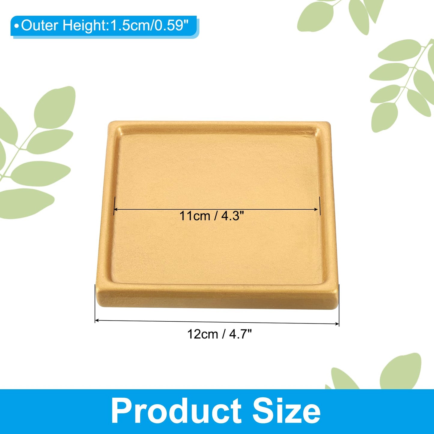 PATIKIL 5 Inch Plant Pot Saucers, 4 Pack Ceramic Square Plant Saucer Tray Flower Planter Drip Tray for Indoors Outdoors Patio Balcony, Gold Tone