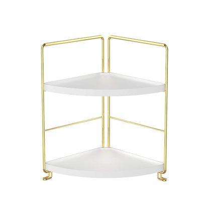 kaileyouxiangongsi 2-Tier Kitchen Spice Rack-Corner Bathroom Shelf- Triangle Standing Storage Rack for Bathroom, Living Room, Bedroom, Kitchen (Golden)