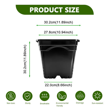 CHTASO HG12X12SW 20 Pack 6 Gallon Large Square Nursery Pots, 12 x 12 Inch Black Plastic Plant Nursery Pots Garden Planter for Planting Flowers