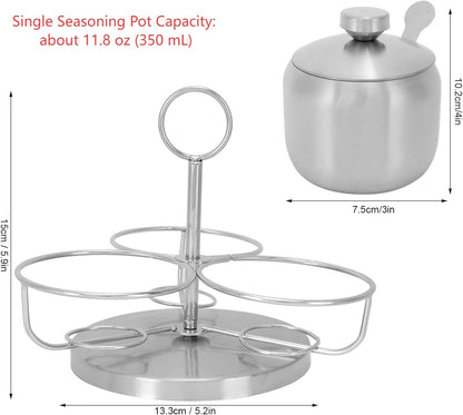 MOUMOUTEN Stainless Steel Sugar Bowl, 10Pack Seasoning Jar Spice Container, Rotating Condiment Spice Salt Sugar Jar Spice Rack Set with Lid Spoon