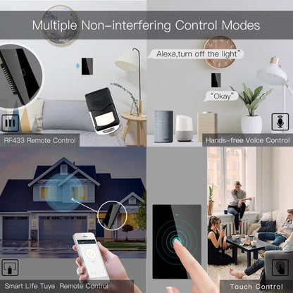 MOES Touch Wall Single Live Wire Smart Switch，No Neutral Wire Needed, 2.4GHz WiFi RF433 Light Switch Works with Smart Life/Tuya App, Alexa and Google Home, Single Pole 110V, White 1 Gang