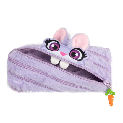 ZIPIT Bunny Pencil Case for Girls, Cute Zipper Pouch for Kids Teens, Stationery Bag for School,Purple
