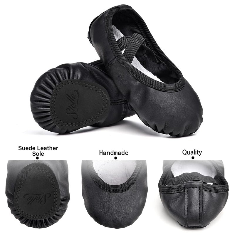 Stelle Ballet Shoes for Girls Toddler Ballet Slippers Soft Leather Boys Dance Shoes for Toddler/Little Kid/Big Kid(Black, 4MB)