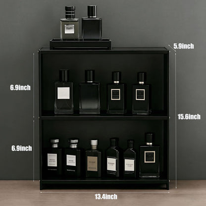 SANRETAHO Bamboo Cologne Organizer for Men, 3-Tier Perfume Organizer, Makeup Display Shelf for Vanity, Bathroom Counter Organizers and Storage Shelf, Black