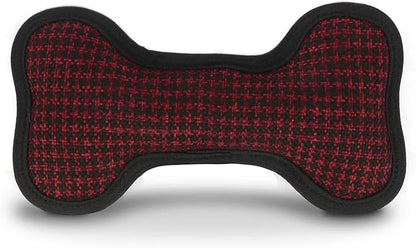 P.L.A.Y. Stuffed Dog Toys, ECO Bones - Extra Durable Squeaker Chew Toy, Great for Teething Puppies & Small, Medium, Large Dog Breeds - Machine Washable, Recycled Materials (Red Houndstooth, Small)