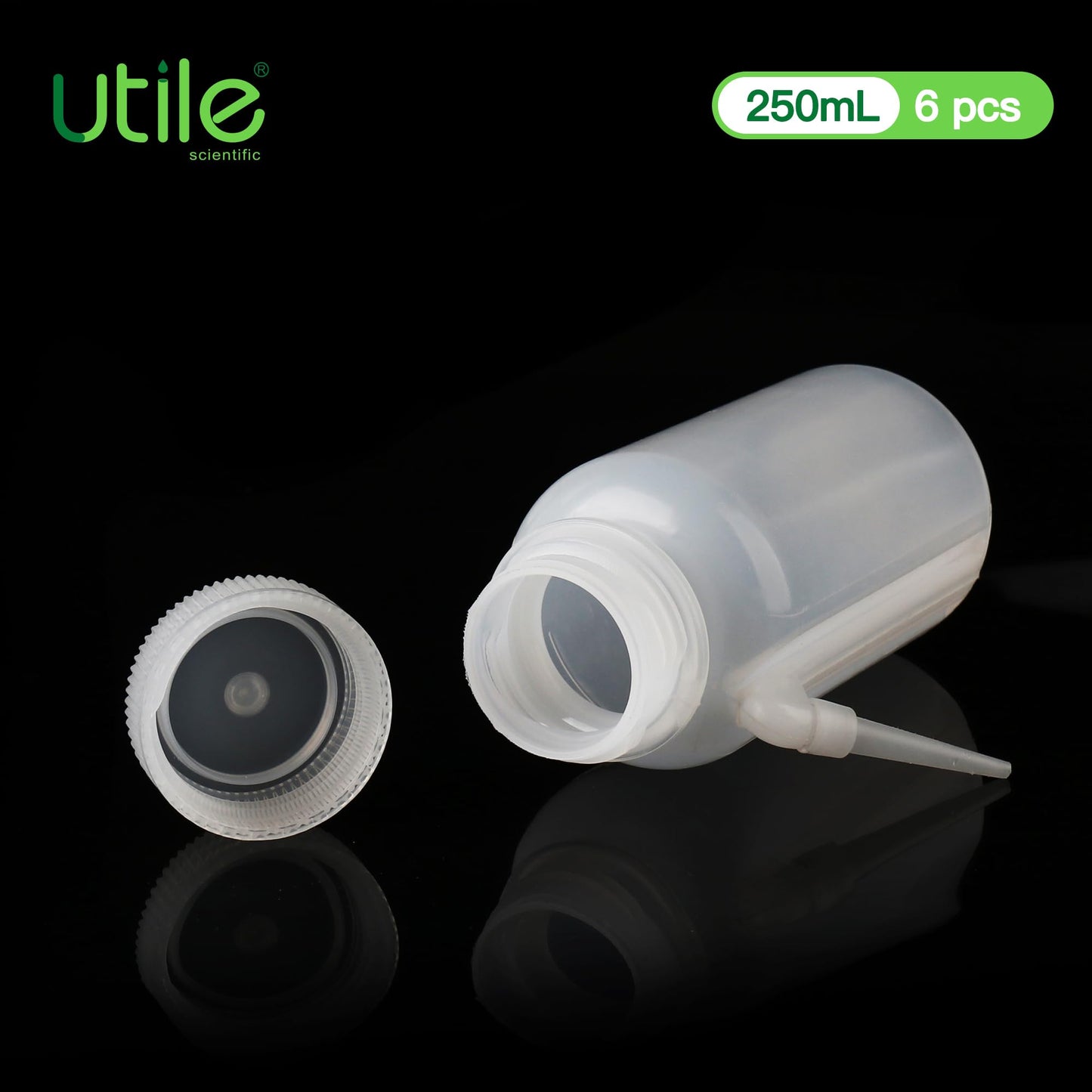 Utile 6 Pcs Wide Mouth One-piece Wash Bottle with Integrally Molded Bottle, 6pcs of Vol.250ml Wash Bottle, LDPE Material, 5511.6252.6