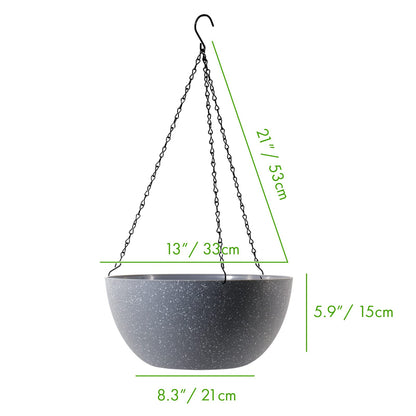 WOUSIWER 13 inch 2 Pack Large Hanging Planters for Indoor Outdoor Plants with Drainage Holes and Chain, Round Hanging Flower Pots for Garden Home Porch Decor, Grey Speckles