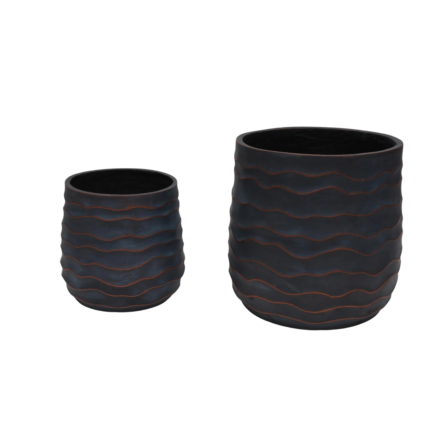 GDFStudio Set of 2 Large Round Planters for Indoor Outdoor Use, Lightweight MGO Flower Pots with Drainage Hole, Textured Modern Plant Pots for Orchid Succulent Patio Balcony Garden, Copper Grey-Blue