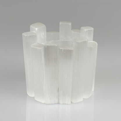 Selenite Candle Holder - Healing Crystal Tealight Holder for Meditation Tranquility & Energy Balance - Irregular Cylindrical Selenite Lamp Crystal for Healing Stone