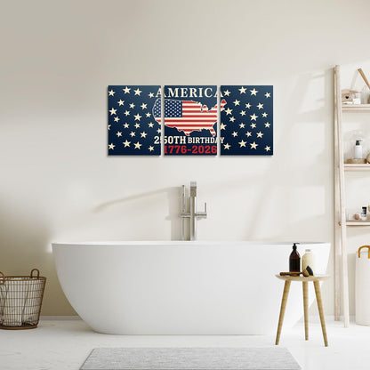 Feelyou Patriotic 250th Anniversary 3 Piece Canvas Wall Art for Living Room Bedroom 4th of July Wall Art for Home Decor America Star Print Office Decor Artwork America Map Picture Posters