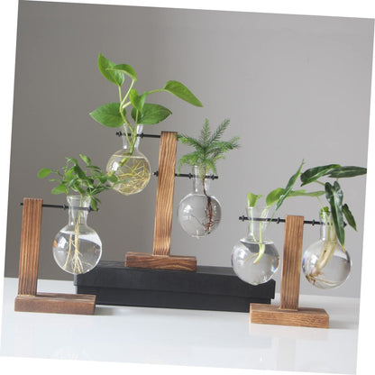 Hemoton 2pcs Hydroponic Glass Vase Wooden Base Stand Modern Plant Terrarium Tabletop Vase for Indoor Gardening Stylish