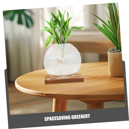 HOOWIFFY 2pcs Glass Hydroponic Planter Vase with Wooden Stand, Indoor Plant Terrarium for Propagation and Home Office Decor