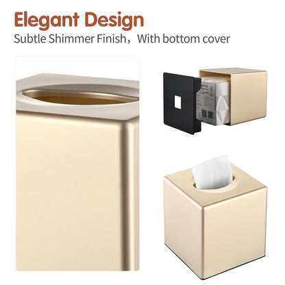 Y-in Hand Tissue Box Cover, Decorative Square Facial Storage Tissue Box Holder, Home Accessories for Bathroom Vanity Countertops, Dressers, Night Stand, Parlors and Office - Champagne Gold