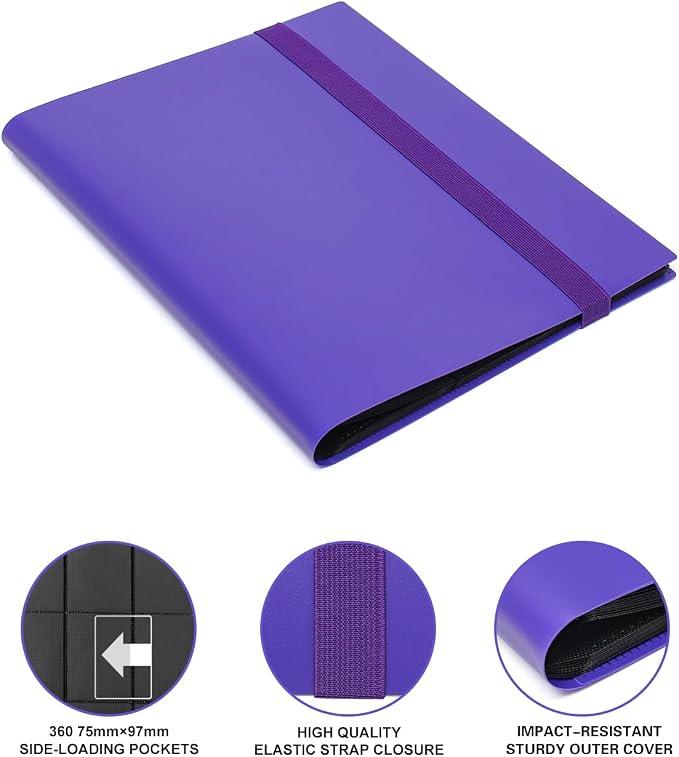GEAoffice Card Binder 9 Pocket, 360 Pockets Trading Card Album Folder, Side Loading Collection Folder for MTG, TCG, Sports (Purple)