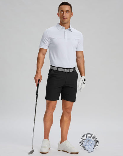 Men's Golf Shirts Dry Fit Moisture Wicking Performance Short Sleeve Collared Polo Shirts for Casual Tennis Bussiness (White Coco Tree, L)