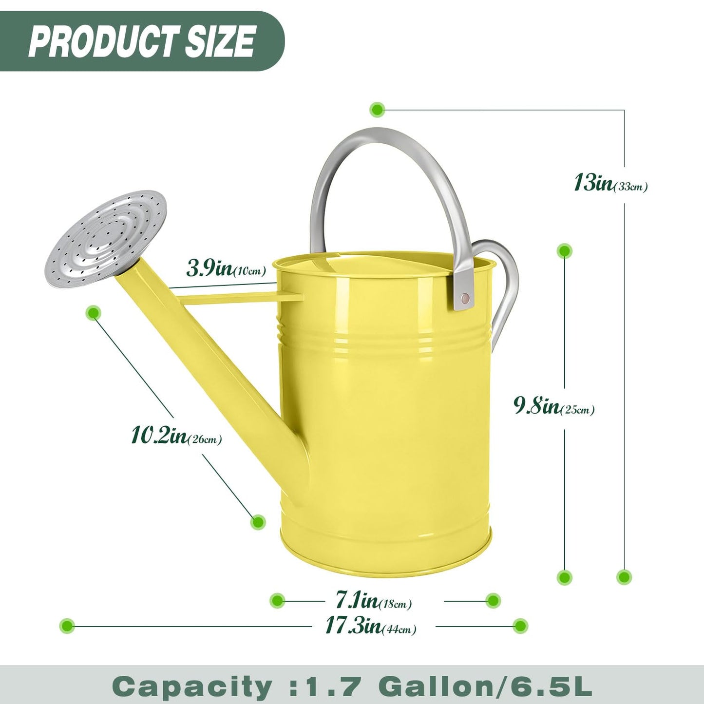 Metal Watering Can for Outdoor Plants, 1.7 Gallon Yellow Garden Watering Can for Flower, Houseplants, Galvanized Finish
