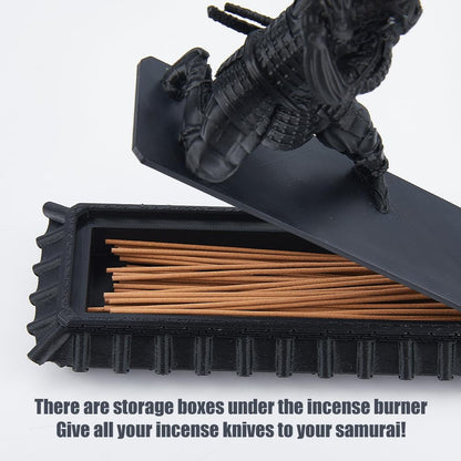 DICOSMETIC Incense Holder Samurai Incense Burner Black Incenses Holder with Storage Box Ash Catcher Warrior Incenses Burner for Aromatherapy Meditation Yoga Room Decor