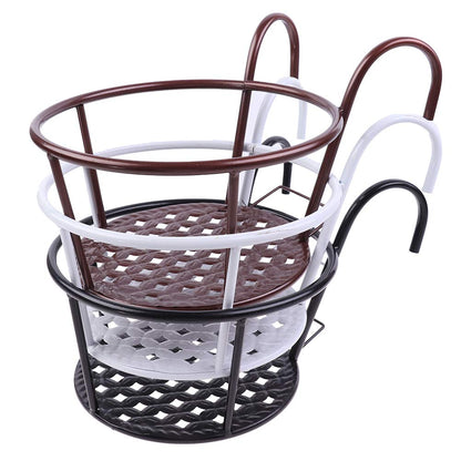 Hanging Railing Planters Baskets Art Hanging Flower Stands Balcony Flower Pot Holders Plant Iron Racks Fence Metal Potted Stand Mounted Balcony Round Plant Basket Shelf Container Box,Garden Steel Pots