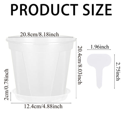 AUGXIXI 5 Sets 8 Inch Transparent Plastic Garden Pots Planter with Saucer Plant Planter Drainage Hole Plastic Pots for Plants Indoor and Out Door House Plants with 10pcs Plant Labels