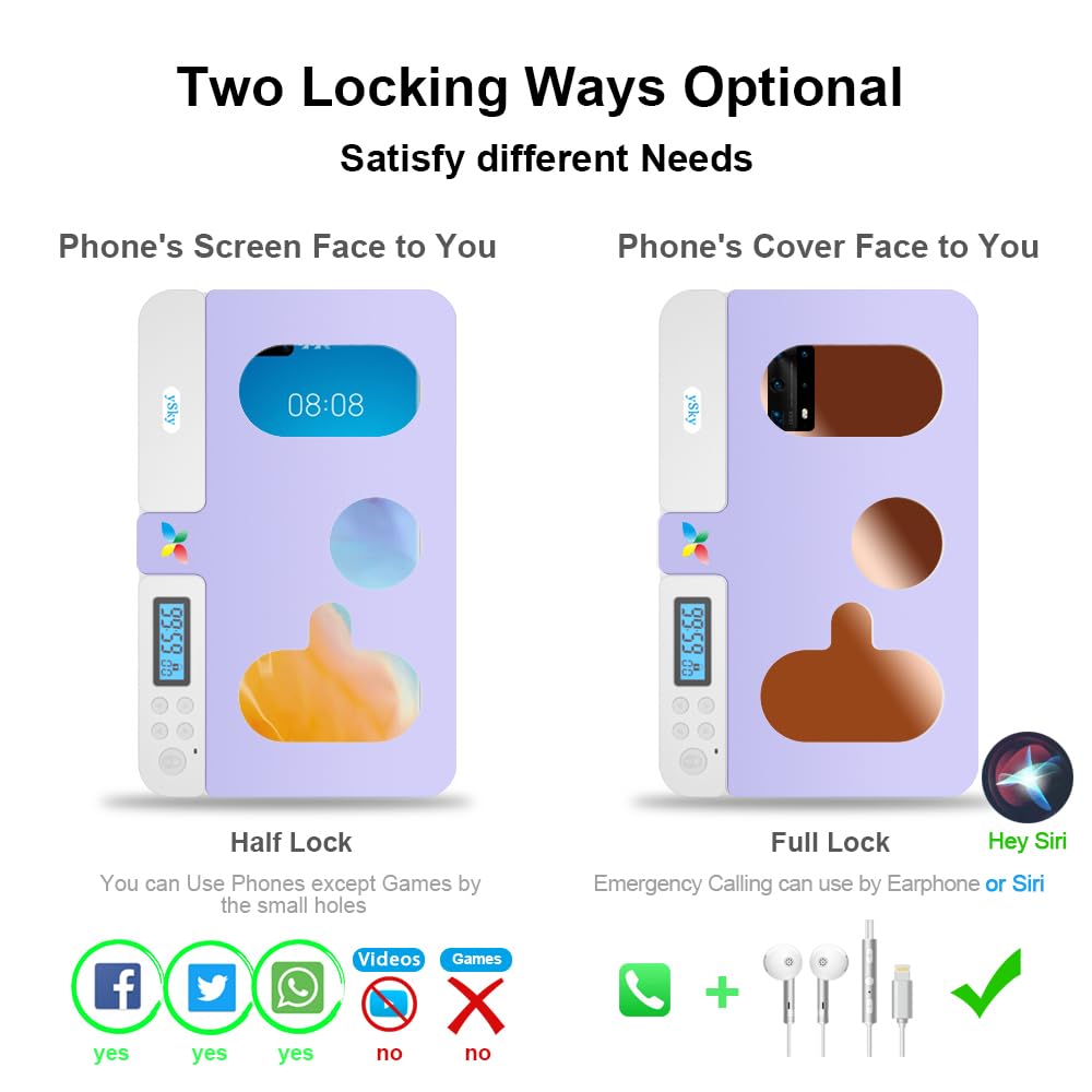 ySky Portable Phone Lock Box with Timer for iPhone and Android Phones, Self-Control Timed Phone Jail Locker to Help Kids,Students, Adults Focus Back, Unplug from Phones Boost Your Mental Wellness