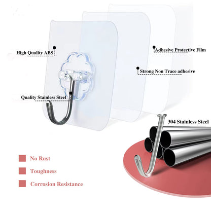 DDMY 36 Pack Heavy Duty Hooks Self Adhesive Large Hooks for Hanging,Wall Transparent Reusable Waterproof Hook for Kitchen Curtain Towel Hook for Bathrooms Coat Hook for Walls No Damage