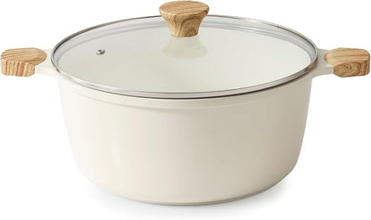SENSARTE Ceramic Nonstick Stock Pot with Lid, 7 Quart Induction Cooking Pot with Tempered Glass Lid, Stew Pot for Soup and Oatmeal, Pasta Casserole, PFOA PFAS PTFE Free, Creamy White