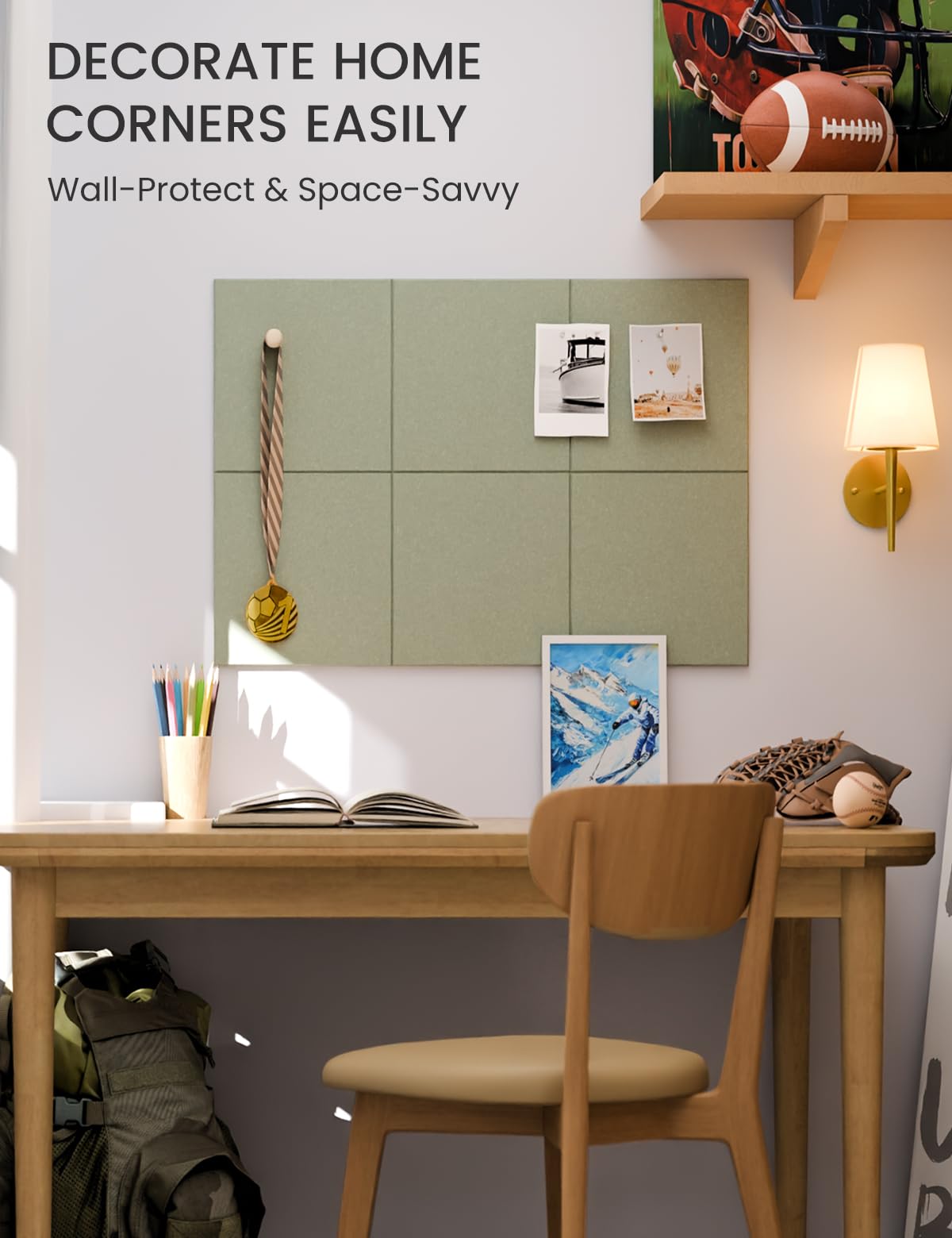 Felt Bulletin Board Tiles -28"x18" Cork Board Alternative for Office Decor, Push Pin Board Wall Organizer 6-Pack - Sage