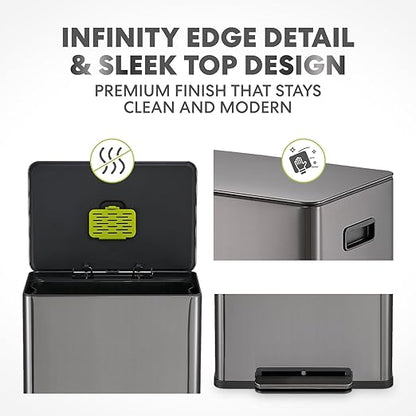 SIMPLI-Magic Infinity Edge 16 Gallon (60L) Kitchen Trash Can - Hands-Free Step Pedal, Soft-Close Lid, Stainless Steel Garbage Can with Removable Inner Bucket, Fingerprint-Resistant Finish