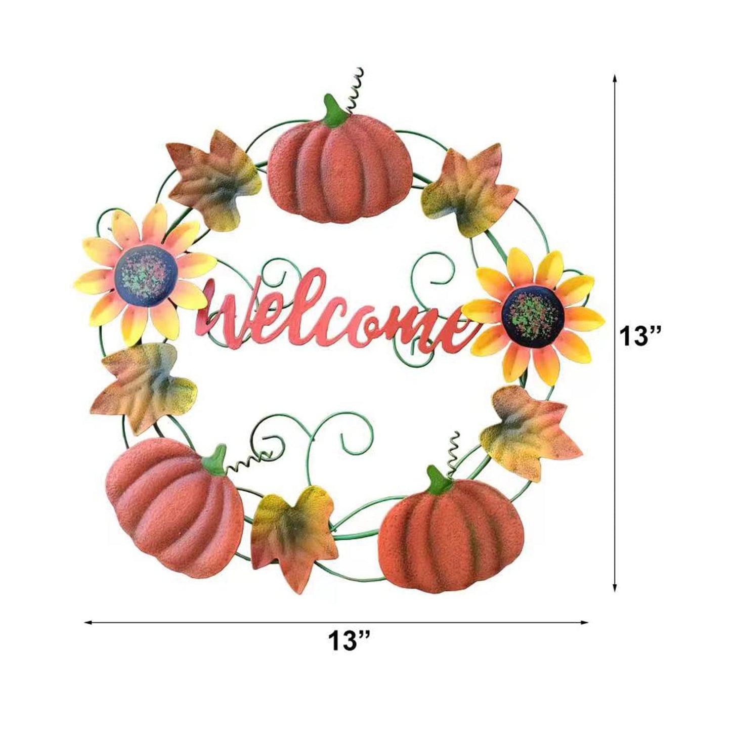 Metal Fall Pumpkin Welcome Wreaths Autumn Harvest Wreath Front Door Porch Outdoors Decorations, Autumn Halloween Thanksgiving Decorative Pumpkins Wall Decor