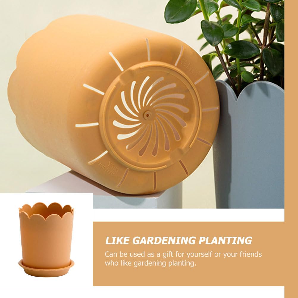 Kisangel 10 Sets Flowerpot Indoor Bonsai Plant Nursery Pot Garden Cotta Pots Cotton Rounds Holder Flowers Decor Tray Decor Artificial Plants with Tray Office Potted Plant Plastic
