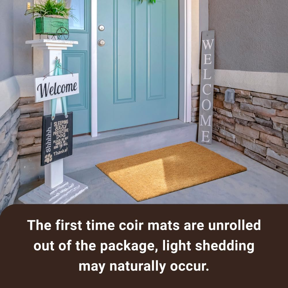 KANKUN Coco Coir Door Mat with Heavy Duty Backing, Welcome Doormat (17" x 30"), Doormat Entrance (Plain - 1Pack)