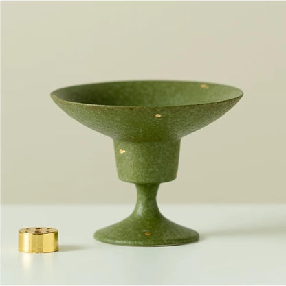 Hermit Life Incense Stick Holder with Fresh Lime-Green Glaze, Ceramic Incense Burner with Ash Catcher, Candlestick Holder for Table Décor (Round Rim)