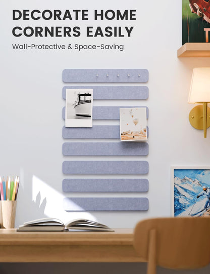 Fluxynara Cork Board Alternative Felt Strip Board 8-Pack 13"x2", Office Pin Board with 50 Push Pins, Adhesive Install for Bedroom Door & Home Office (Soft Periwinkle)