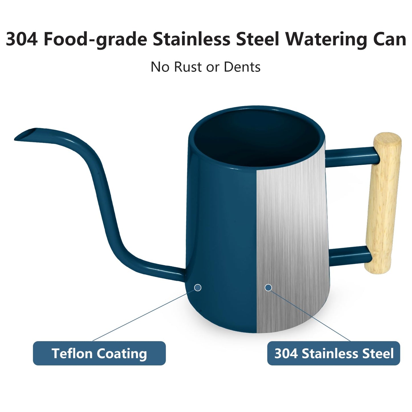 Watering Can Indoor Plants, 35 oz/1000 ml Metal Stainless Steel Watering Can Pot with Long Spout for Indoor House Plants Bonsai Outdoor Garden Flower Decorative (Dark Blue)