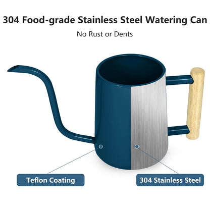 Watering Can Indoor Plants, 35 oz/1000 ml Metal Stainless Steel Watering Can Pot with Long Spout for Indoor House Plants Bonsai Outdoor Garden Flower Decorative (Dark Blue)