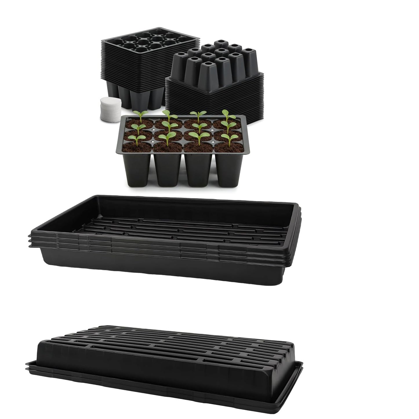 RooTrimmer 10 Pack 1020 Trays and 80 Pack Reusable 4-Cell Seed Starter Tray for Seedlings