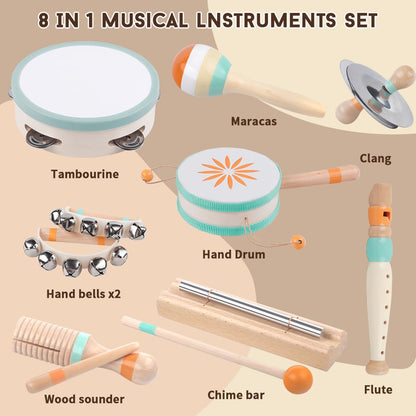 Toddlers Musical Instruments-Baby Montessori Wooden Musical Toys for Toddlers 1-3 Year Old,Kids Percussion Instruments Toy for Preschool Kids,Christmas Birthday Gift for Baby Boys Girls