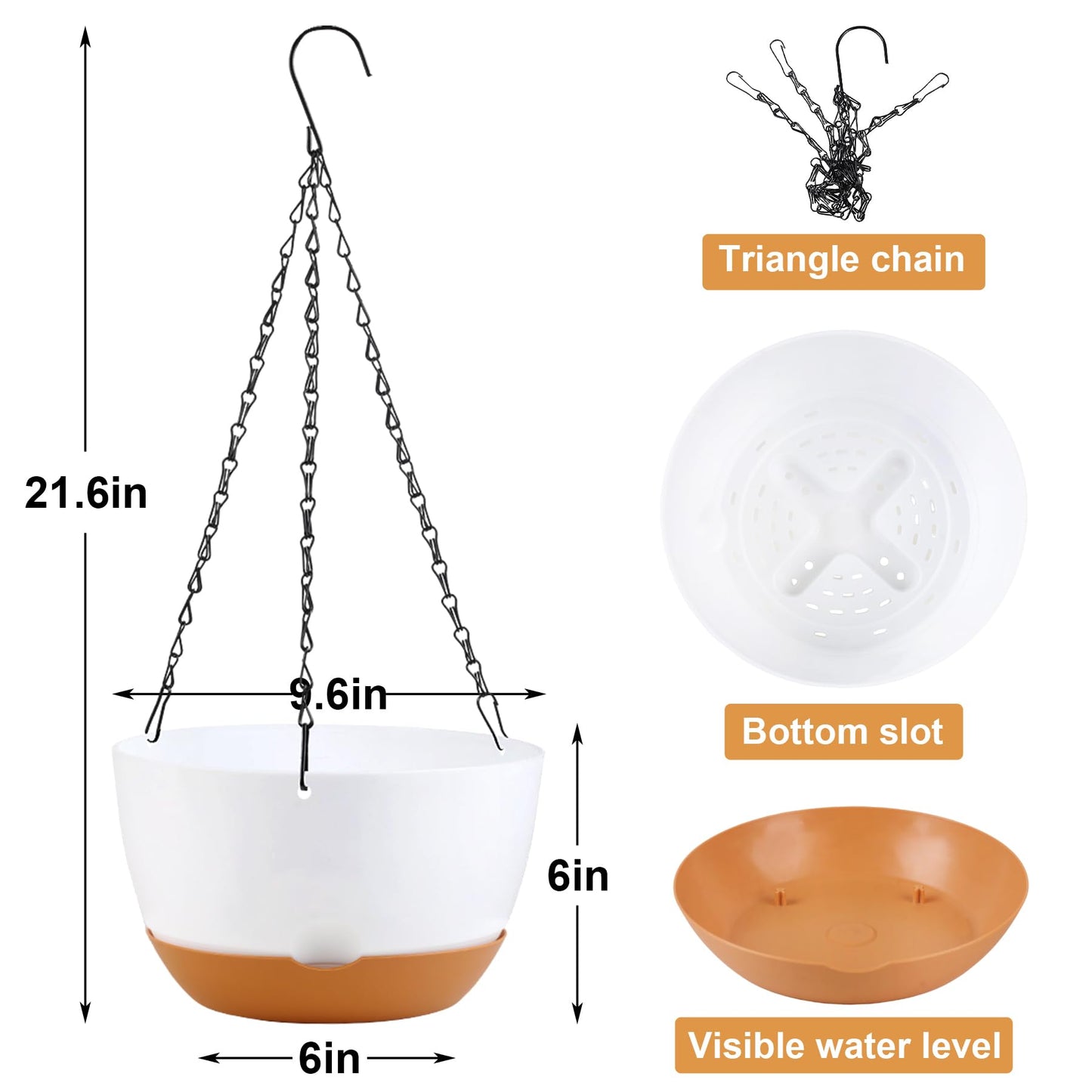 KPUVX 10 inch Hanging Planters for Indoor Outdoor Plants with Self-Watering Pots, 3 Pack Plastic Hanging Basket with Removable Tray for Home Garden Porch Balcony Patio Decor(White+Black+Green)