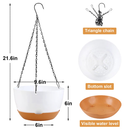 KPUVX 10 inch Hanging Planters for Indoor Outdoor Plants with Self-Watering Pots, 3 Pack Plastic Hanging Basket with Removable Tray for Home Garden Porch Balcony Patio Decor(White+Black+Green)