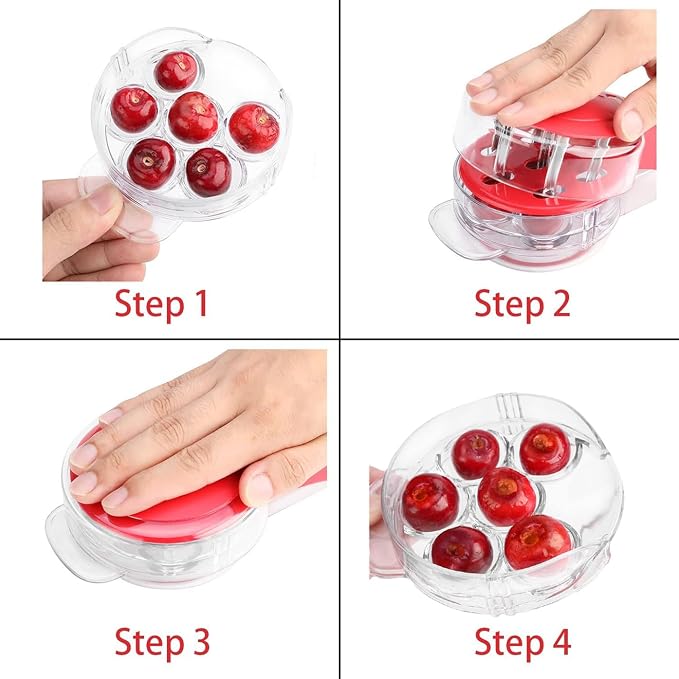 Cherry Pitter – Multi Cherry Corer with Rebound & Lock Design, Pits 6 Cherries at Once, Easy Cherry Jam & Baking Tool, Dishwasher Safe