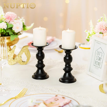 NUPTIO 2 Pcs Candle Holders for Pillar Candles, Black Candle Holder for 50mm Candles Christmas Halloween Mantlepiece Decorations, Ideal for Weddings Special Events Party Living Room